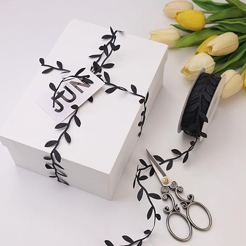 Miniatura 2 de Cinta de hojas artificiales de vid para manualidades, baby shower, fiesta, decoración del hogar, envoltura de regalos (20 yardas, un rollo) (negro)
