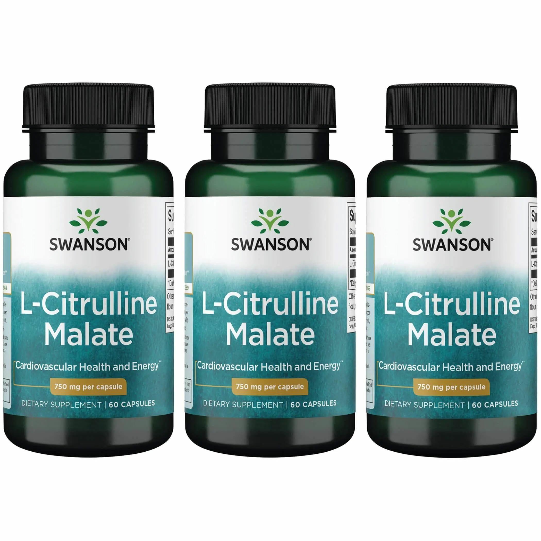Swanson L-Citrulline Malate Amino Acid, 750 mg, 60 Capsules, 3 Pack 60 Count (Pack of 3)