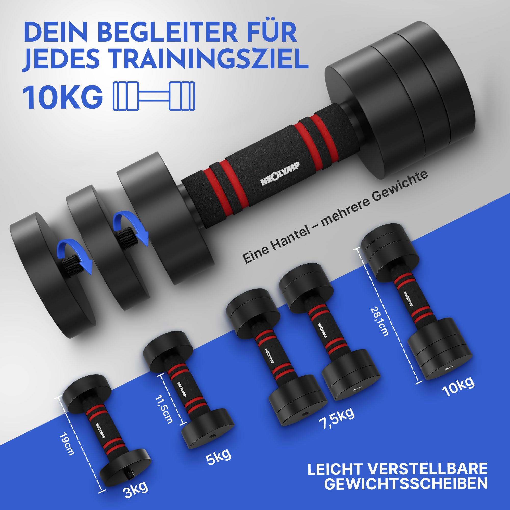 NEOLYMP 2er Set verstellbare Kurzhanteln – platzsparendes Hantelset aus Stahl mit ergonomischem Griff für Krafttraining & Home Gym – in verschiedenen Gewichtsstufen.