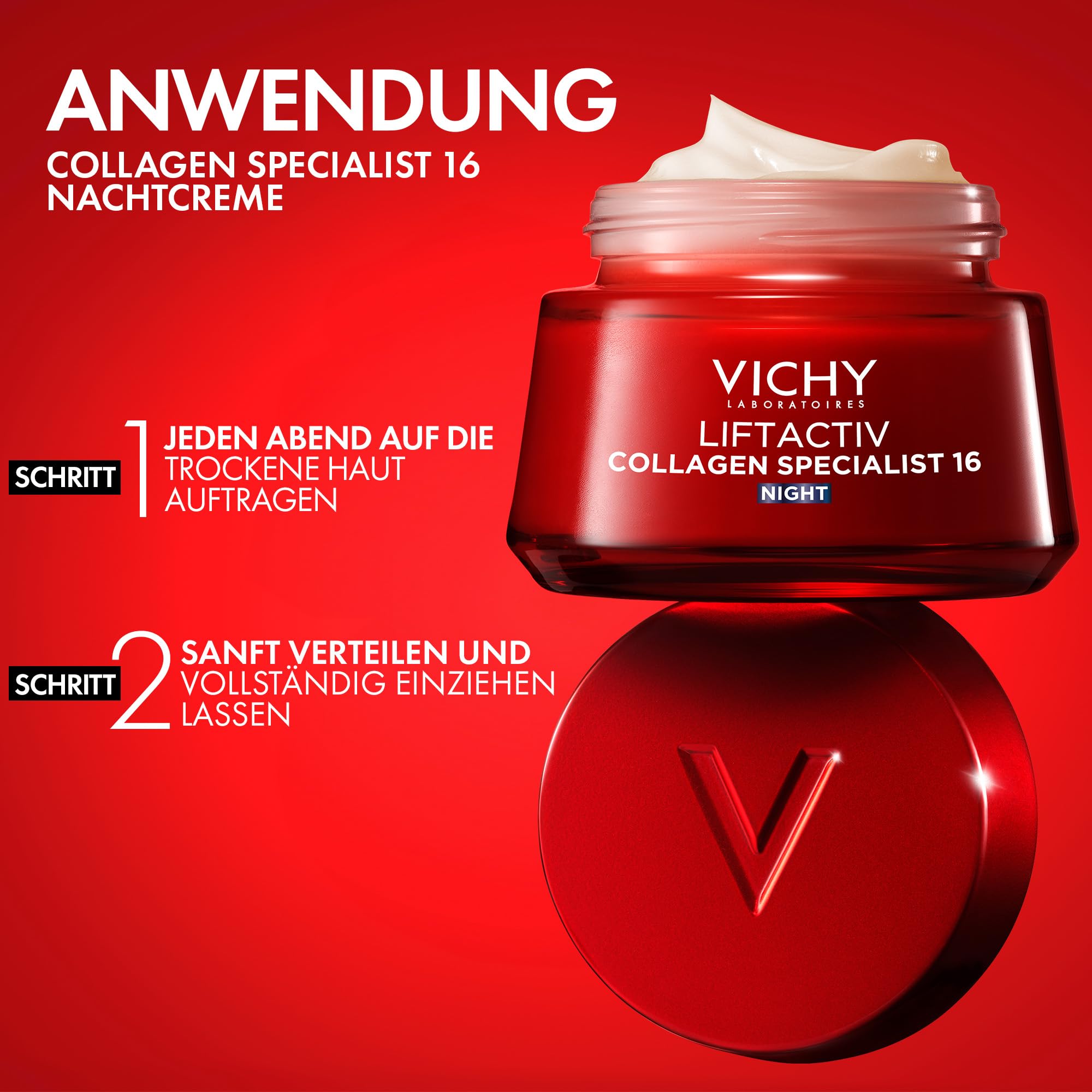 Vichy Crema Notte Anti-età, Per Pelle Stanca e Spenta, Risultato Illuminante, Formula con Peptidi Pro-Collagene, Vitamina C e Resveratrolo Naturale, Liftactiv Collagen Specialist, 50ml