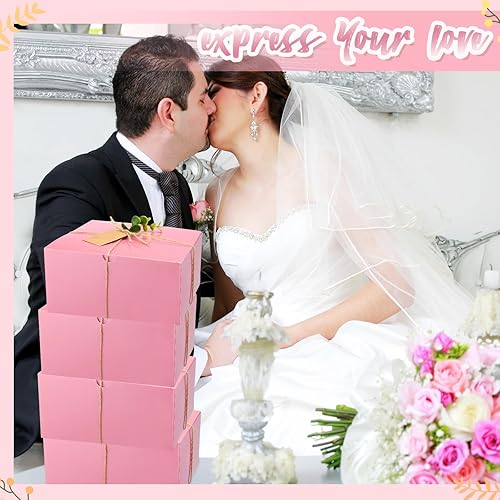 Miniatura 26 de Crtiin Juego de 8 cajas de regalo de 8 x 8 x 4 pulgadas, papel blanco, propuesta de dama de honor, caja de regalo con tapas para regalos, boda