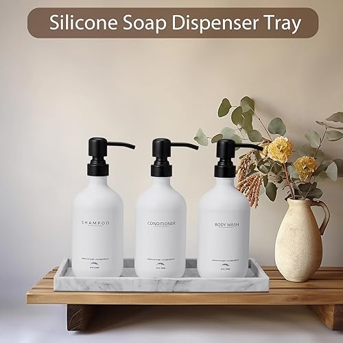 Miniatura 2 de Bandeja dispensadora de jabón de silicona, bandeja flexible de mármol para fregadero de cocina de 11.8 pulgadas, bandeja de mostrador de baño para