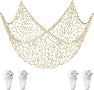 Aolso Fischerei Dekorative, 200×100 cm Wand Deko im Mittelmeerstil Baumwollseil Fotowand für Room Decoration, Strand Themendekoration für Party, Fotonetz im mediterranen Stil(Cremefarben)