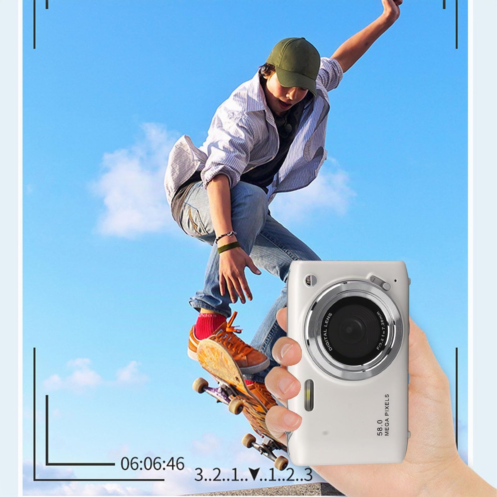 Cámara Digital HD 4K de 58MP con Enfoque Automático con Zoom de 16X, Cámara Compacta de Bolsillo para Fotografía de Viajes Vlogging (Blanco)