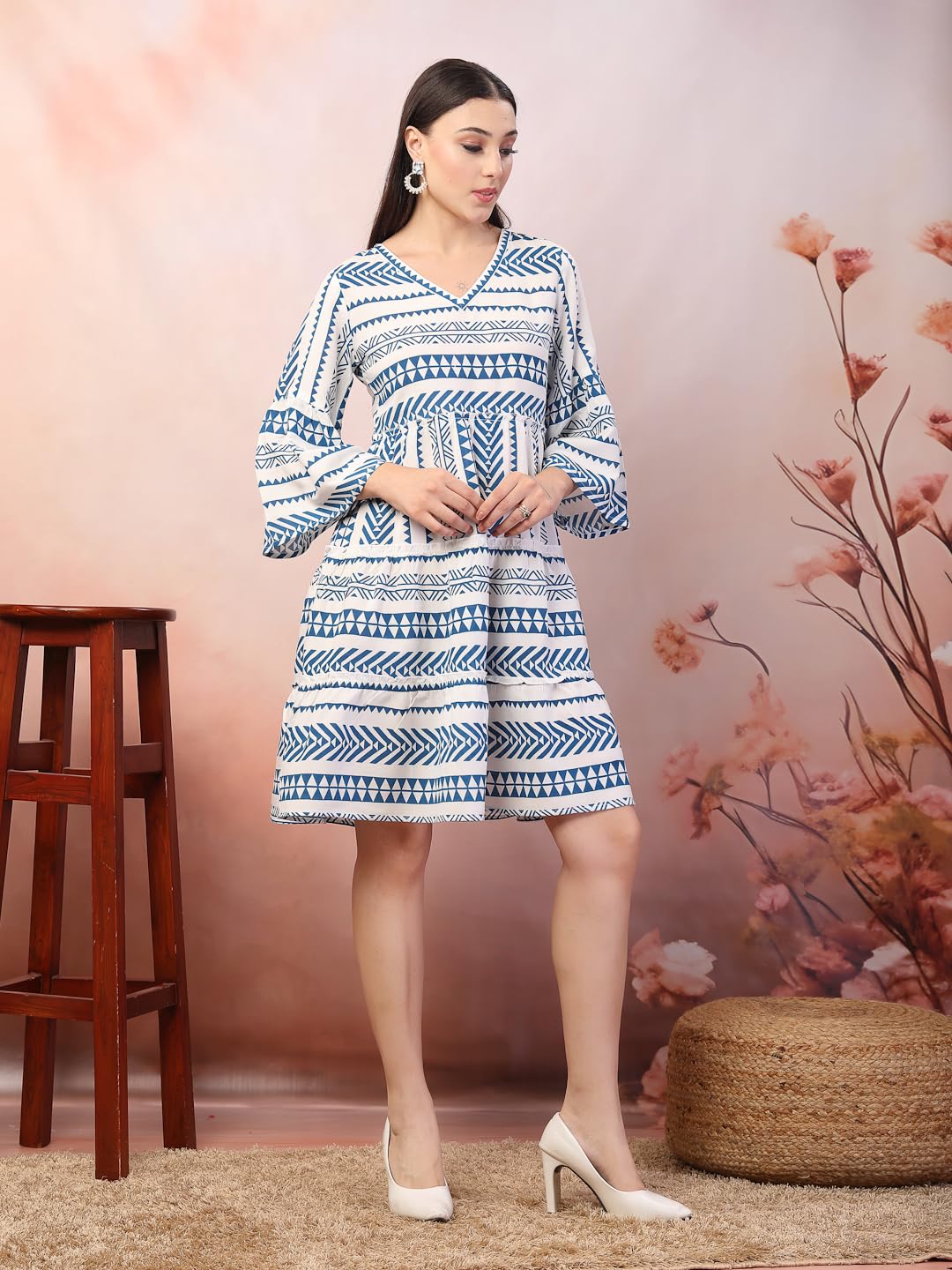 Stylum Women's Printed Rayon Tiered Dress (Drsbluehannah40_Blue, L)