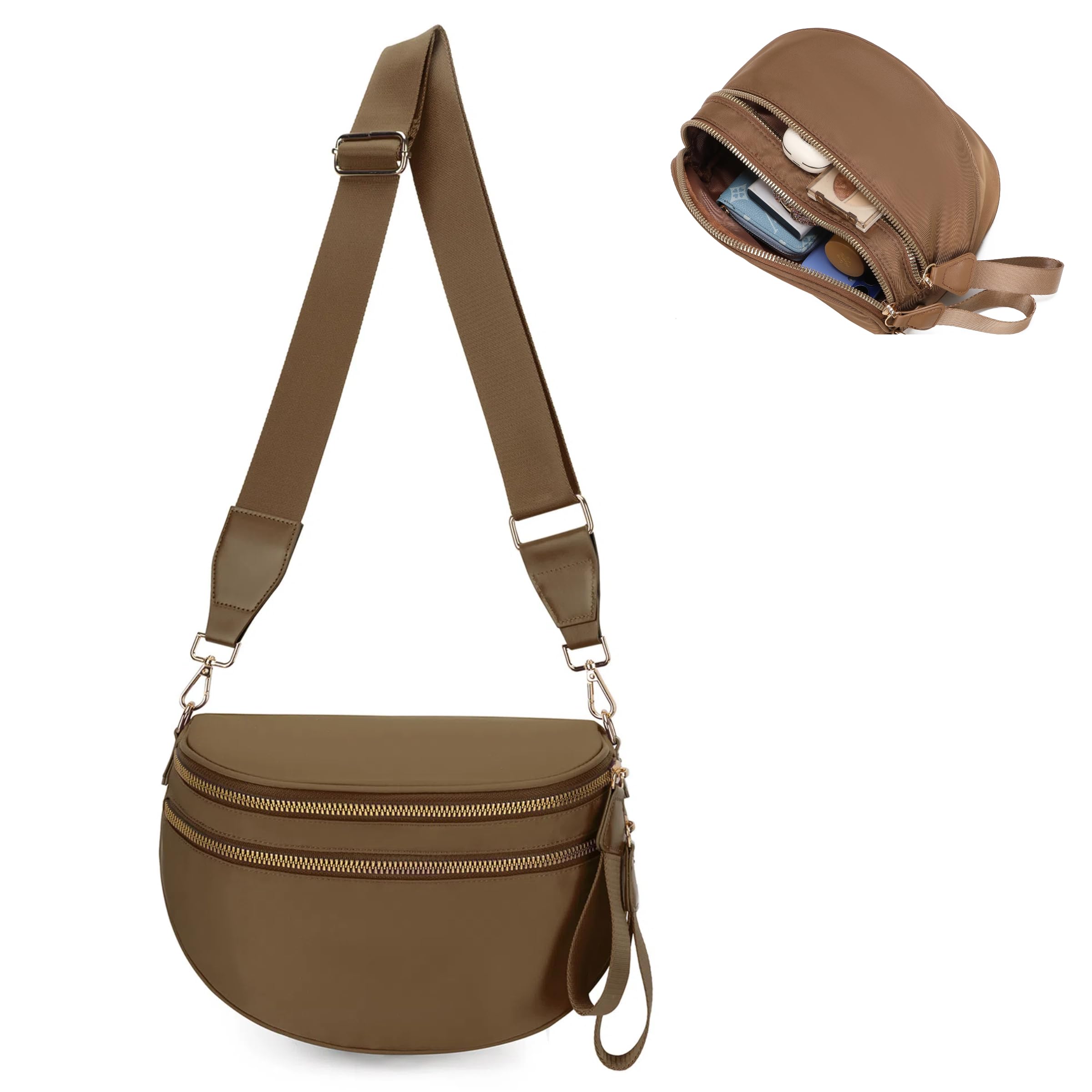 Pallocoo Checkered Crossbody Bum Bags for Women, Nylon Sling Bags with Shoulder Strap, Large Capacity Checkered Purse Bag