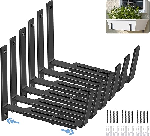 HFHOME 6 soportes ajustables para jardineras (6 a 12.5 pulgadas), soportes universales para ventana, ganchos de metal resistente para montaje en