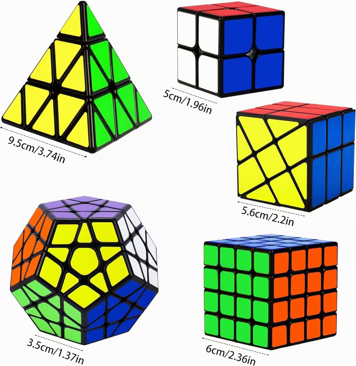 Coolzon Cubo Magico Set, Magic Cube Set de 5 Cubos Mágicos, Juego de Cubos Mágicos de Velocidad 2x2 4x4 Fenghuolun Pyraminx Pyramid Megaminx Fenghuolun Puzzle Cube Toy Presente para Niños Adultos