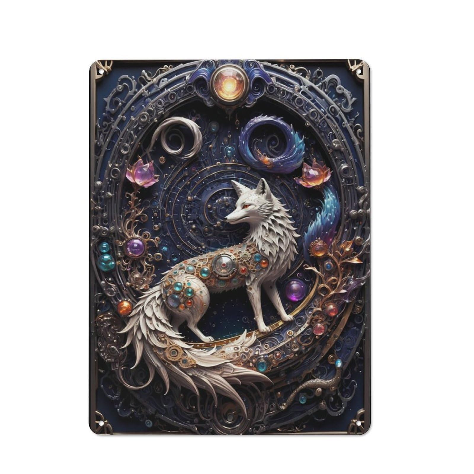 Junmoney Celestial Steampunk Fox Rustic Metal Sign 40X30cm Featuring For Living Room Wall, For Vintage Wall Decor Fans, For Metal Sign Collectors