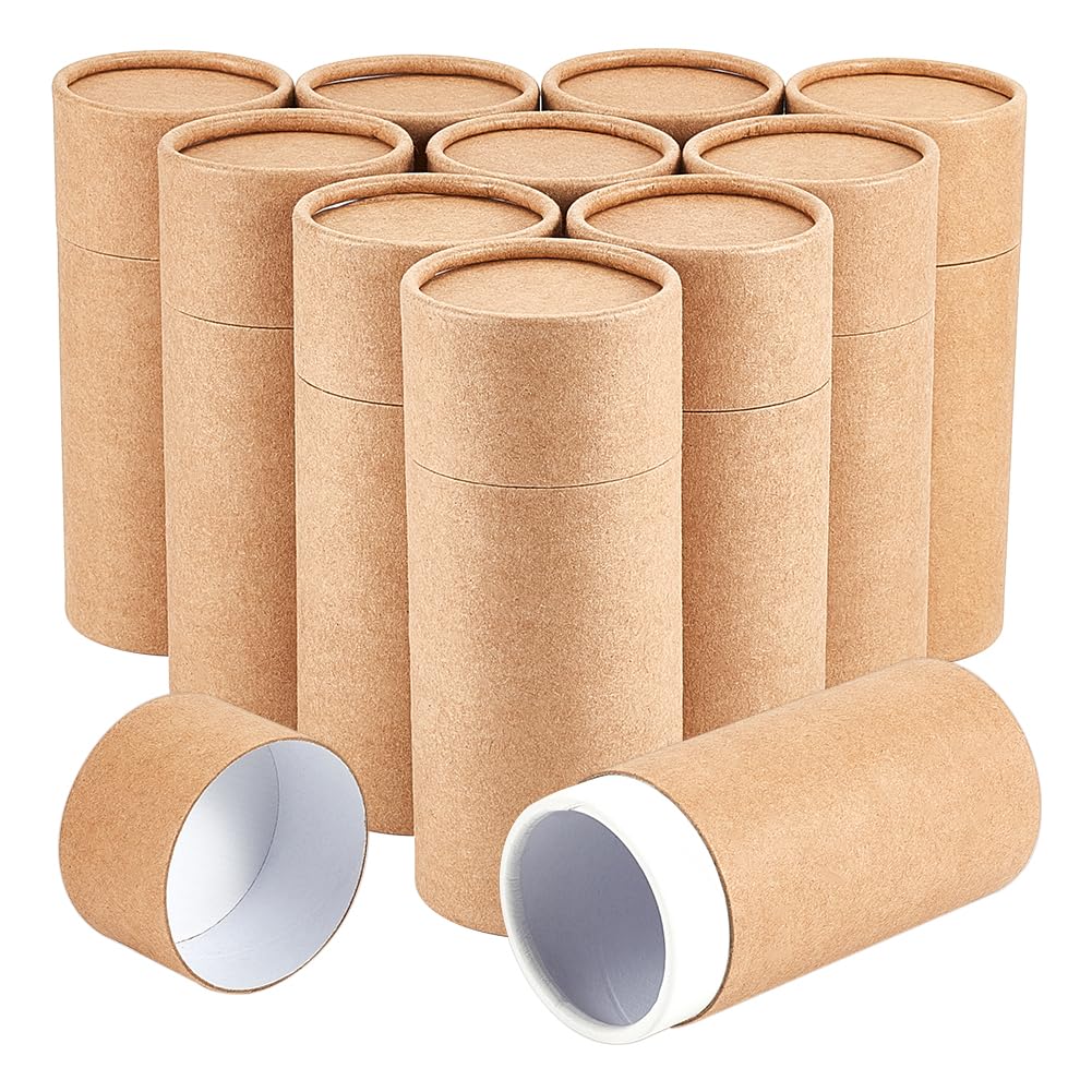 BENECREAT 10PCS 100ml/ 3.5oz Kraft Paperboard Tubes Round Kraft Paper Containers for Pencils Tea Caddy Coffee Cosmetic Crafts Gift Packaging, Light