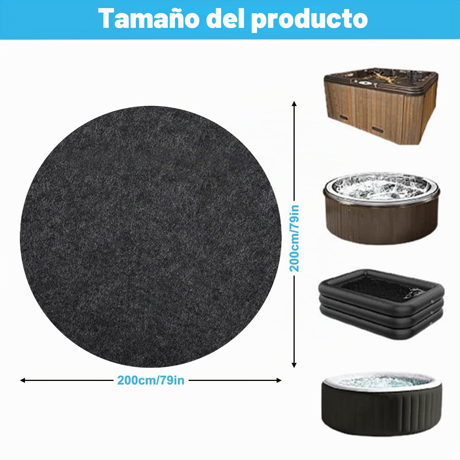 Colchoneta de hidromasaje de 200 cm, Base de Piscina Antideslizante Redonda, Base de Piscina Antideslizante Impermeable para Exterior, colchoneta de Piscina, Lona de Suelo de Piscina Plegable