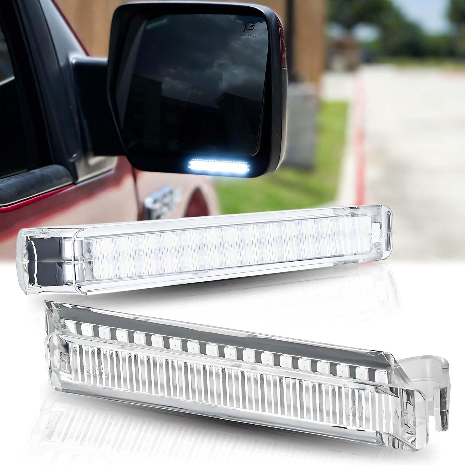 Photo 1 of LED Sequential Under Side Mirror Turn Signal Light Assembly Compatible with 2004-2014 Ford F150 10-14 Raptor 97-07 Expedition 06-08 Lincoln Mark LT, Clear Lens White Lights, 2 pcs