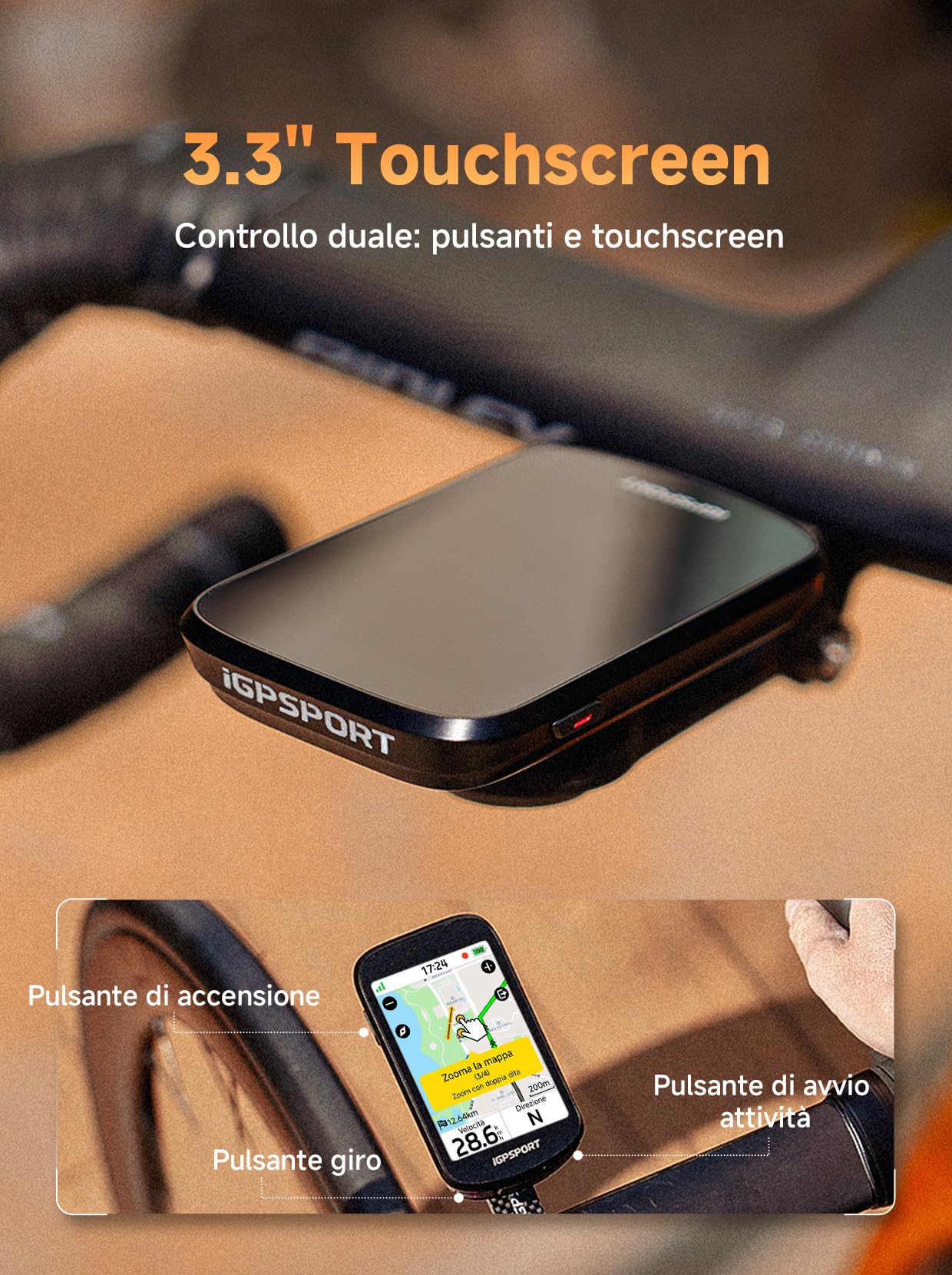 iGPSPORT BSC500 Ciclocomputer GPS per Bici, Schermo Touch da 3,3", Navigazione Vocale, Campanello Elettronico e Funzioni di Allenamento