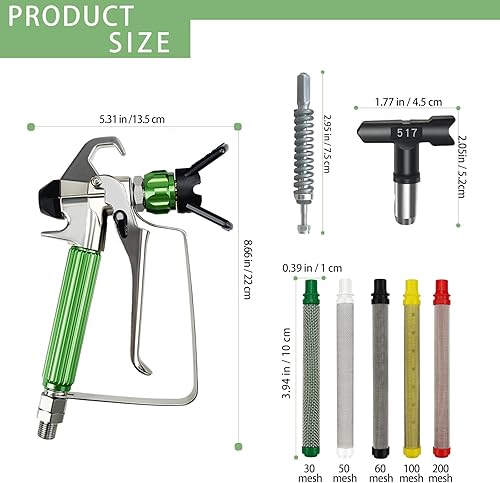 Miniatura 2 de Pistola pulverizadora de pintura sin aire 3600 PSI Pistola de pulverización de alta presión 517 Punta de pulverización reversible y filtro de