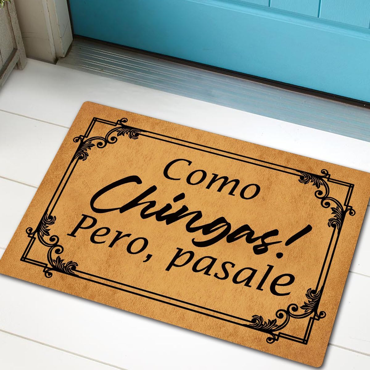Funny Welcome Monogram Doormats for Entrance Way Indoor Como Chingas! Pero, pasale Personalized Kitchen Rugs and Mats with Anti-Slip Rubber Back Funny Novelty Gift Mat(23.7 X 15.9 in)
