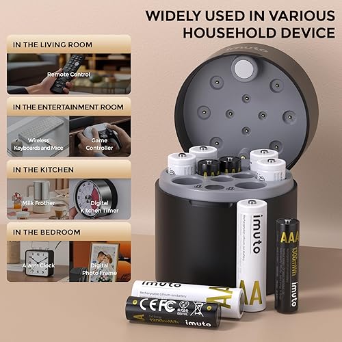 Miniatura 6 de imuto 6 pilas de litio recargables AA y 4 AAA con cargador, cargador de batería de iones de litio y NiMH, baterías triple A doble A, cargador de