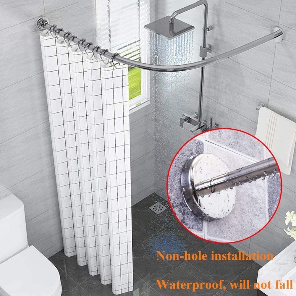 Genérico Barra Extensible en Forma de L para Cortina de Ducha - Curva, sin Necesidad de taladrar, Acero Inoxidable 304, Resistente a la corrosión - Tamaño Ajustable A para una fácil instalación