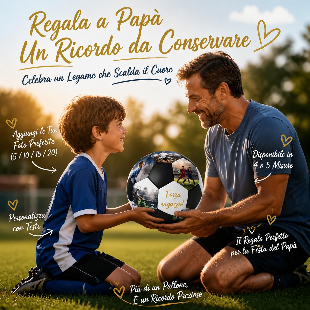 VEELU Pallone da Calcio Personalizzato con Foto e Testo, Pallone Calcio personalizzato con 5/10/15/20 Foto, Misura 4 o 5 in PVC, Regalo Personalizzato per Figlio, Allenatore e Tifosi di Calcio