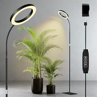 One Head Grow Lights for Indoor Plant Full Spectrum, Plant Lights for Indoor Growing with 3/9/12 Timer, 5 Dimmable Levels, Height Adjustable 16.5-68", Strong Base for Large Plants