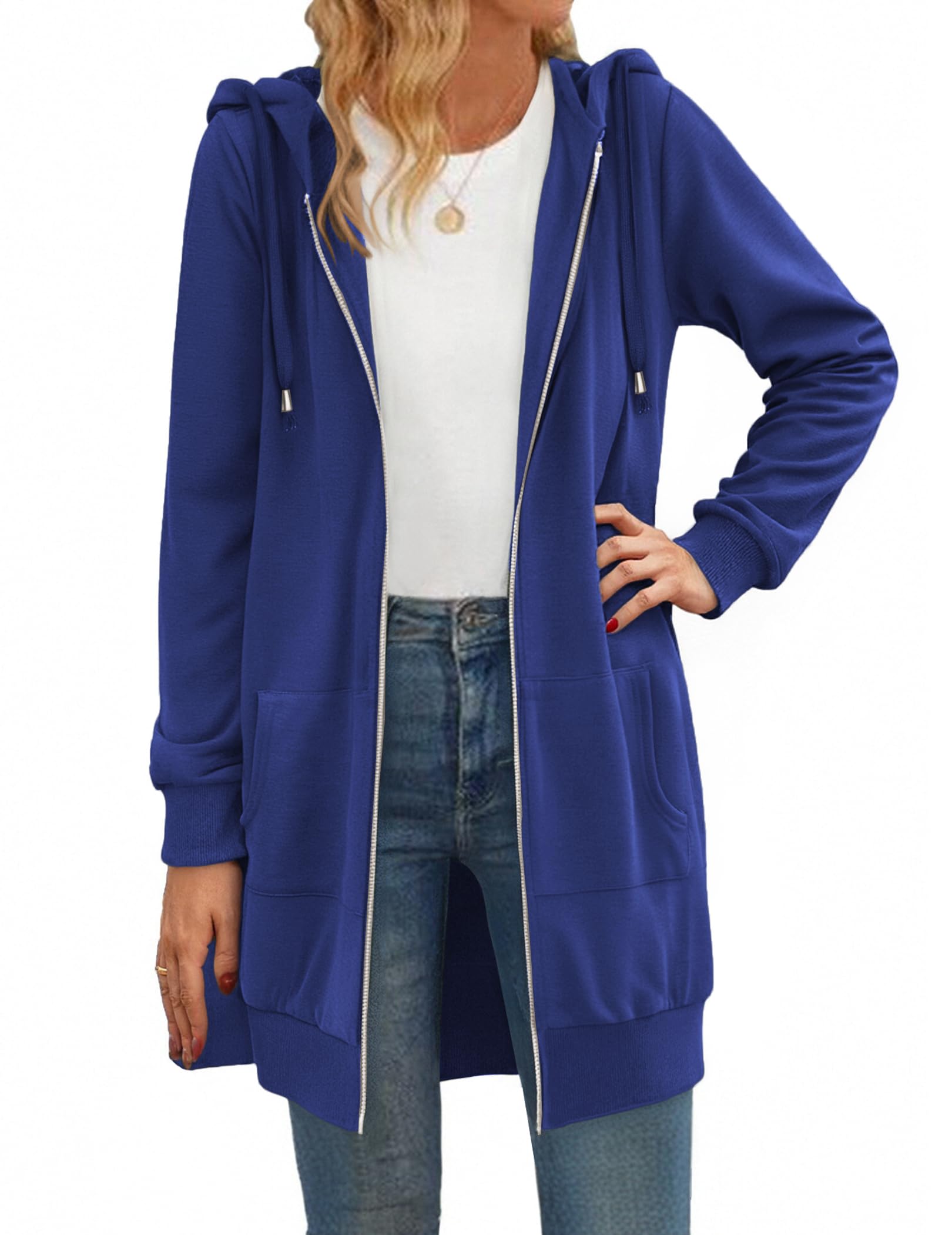 Zeagoo Felpe con cappuccio con zip per le donne a maniche lunghe felpe oversize casual leggere giacche in pile con tasche