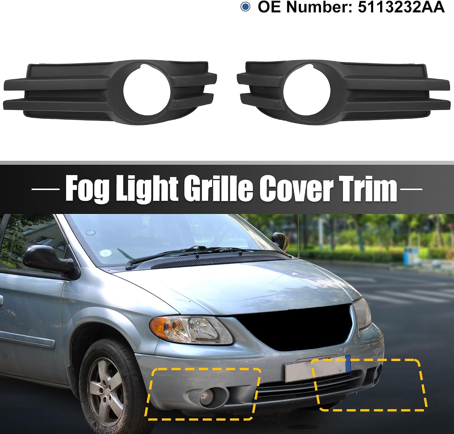 X AUTOHAUX 1 Pair 5113232AA Front Right Passenger Side Fog Light Grille Cover Trim for Dodge Grand Caravan 2008-2010