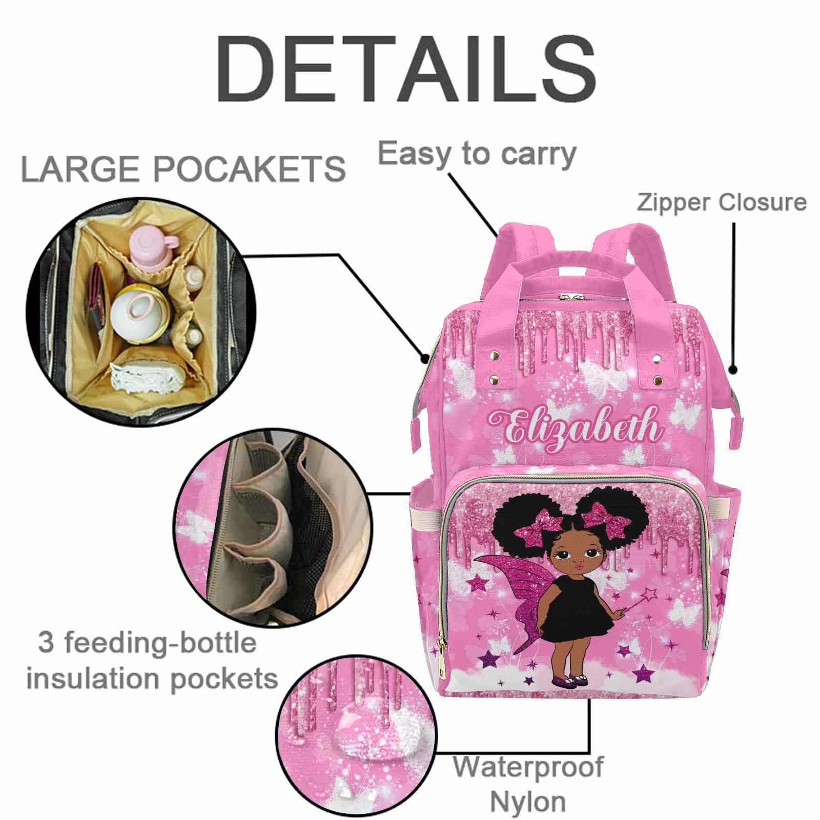 M YESCUSTOM Custom Name Mommy Backpack Personalized Butterfly Diaper Bag Customized Casual Daypack Bag Unisex Travel for Mom Dad Pink