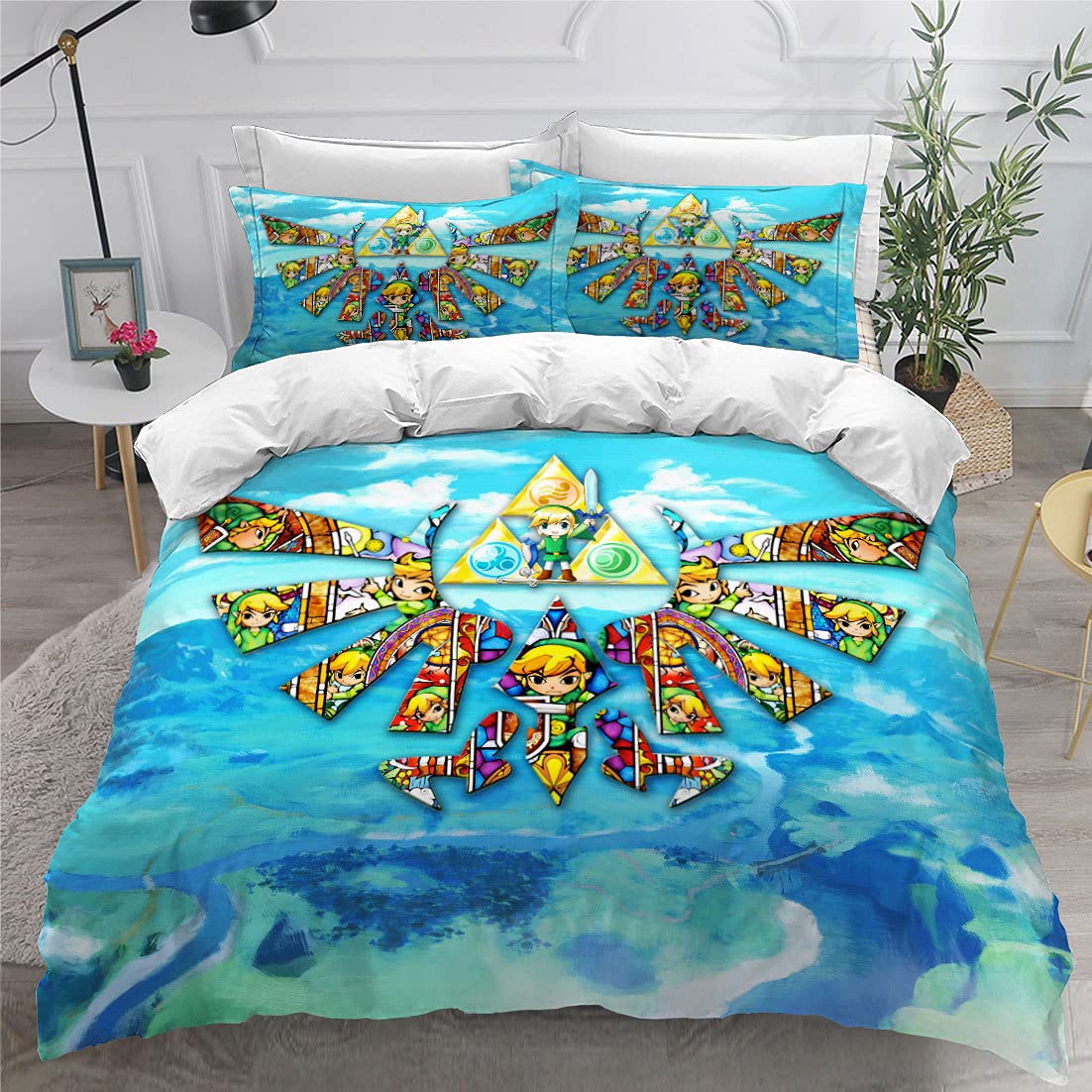 Housse de couette anime 240x260cm avec taies au tissage microfibre résistant