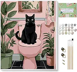 Ninonly Kit de pintura por números em tela emoldurada, pintura de gato preto por número, kits de artes e artesanato para adultos iniciantes, pincéis, pintura acrílica, 23 x 30 cm