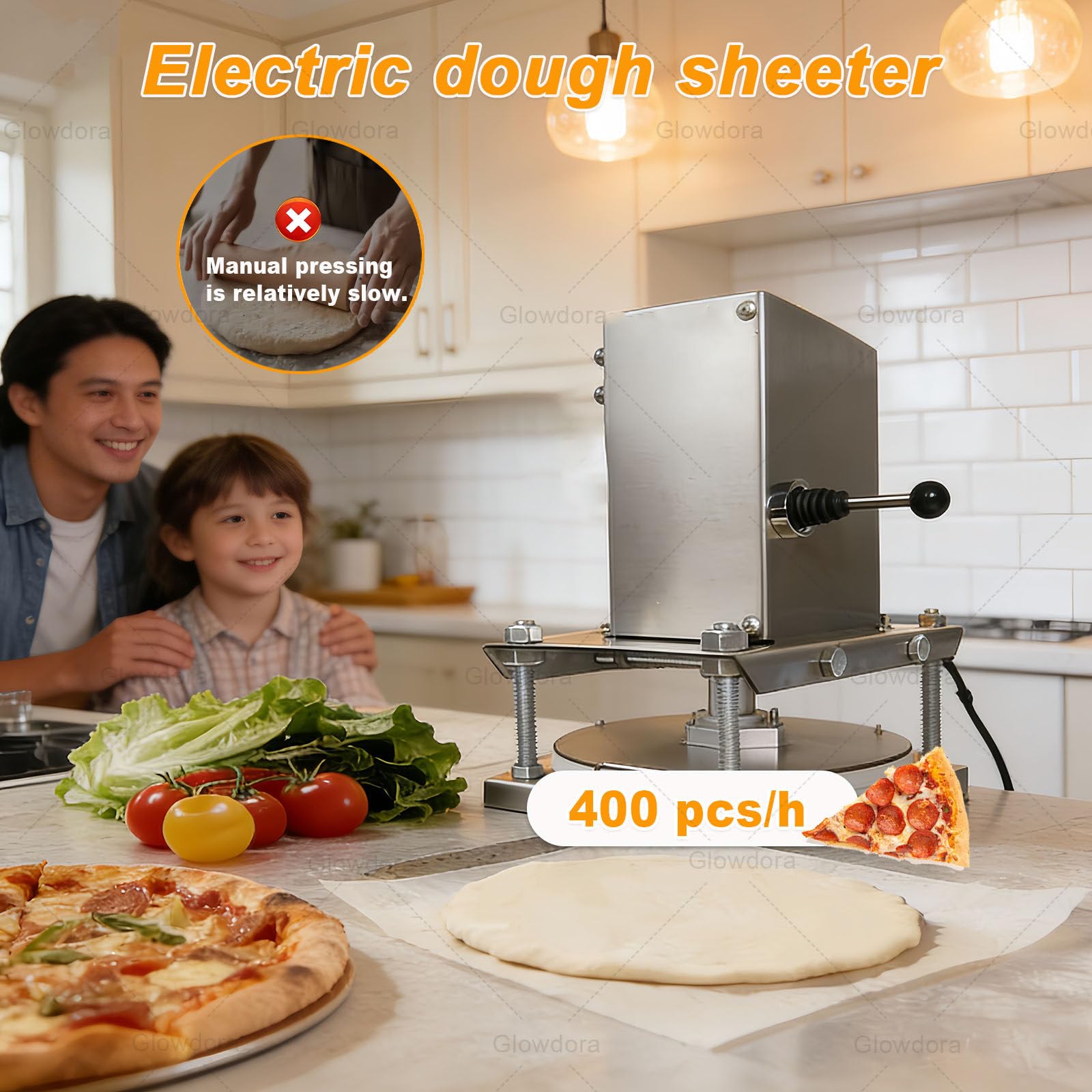 Macchina Elettrica Stendi-Impasto Pizza 22/25/30 Cm - Pressa Professionale in Acciaio Inox per Casa/Ristoranti/Pasticcerie 25cm/9.84in