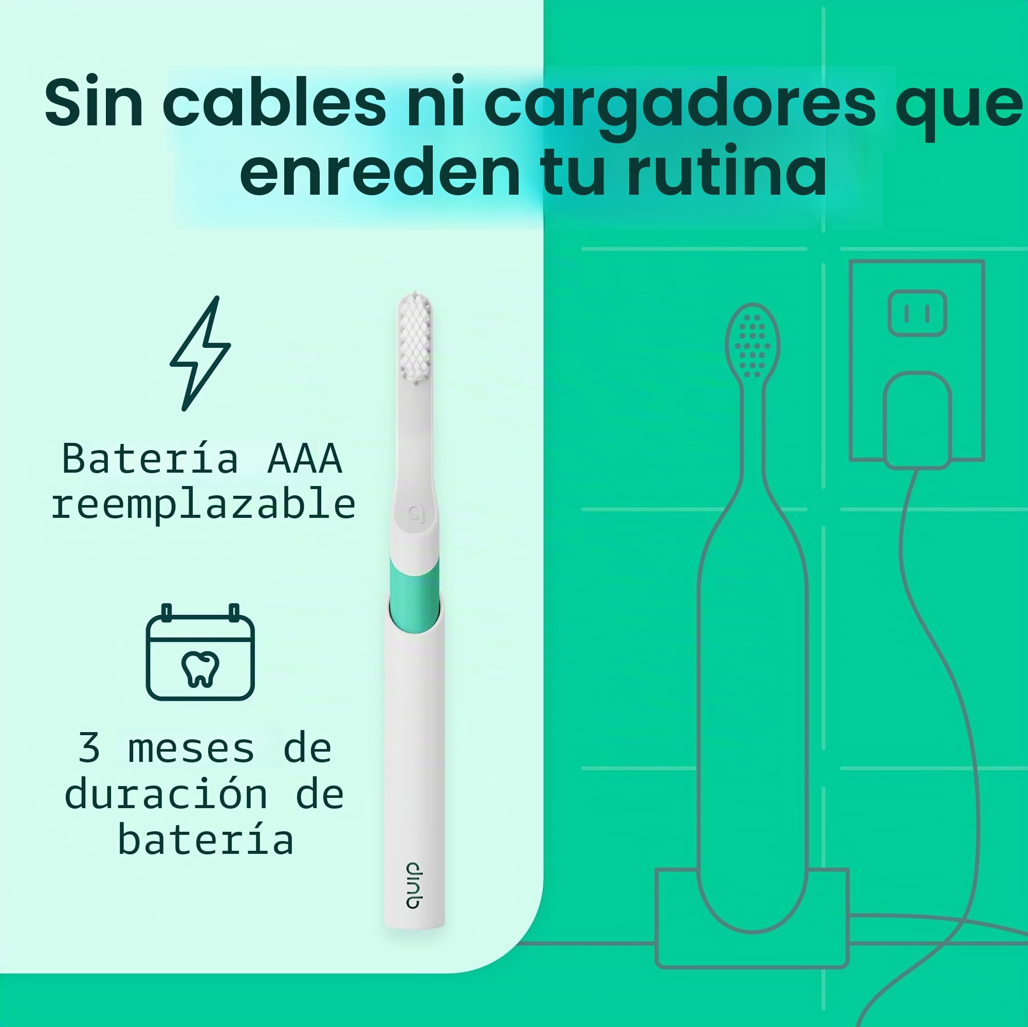 Quip Cepillo de dientes sónico para adultos, cepillo de dientes eléctrico temporizado con tapa, cabezal de cepillo reemplazable, cerdas suaves, mango de plástico, duración de la batería de 3 meses,