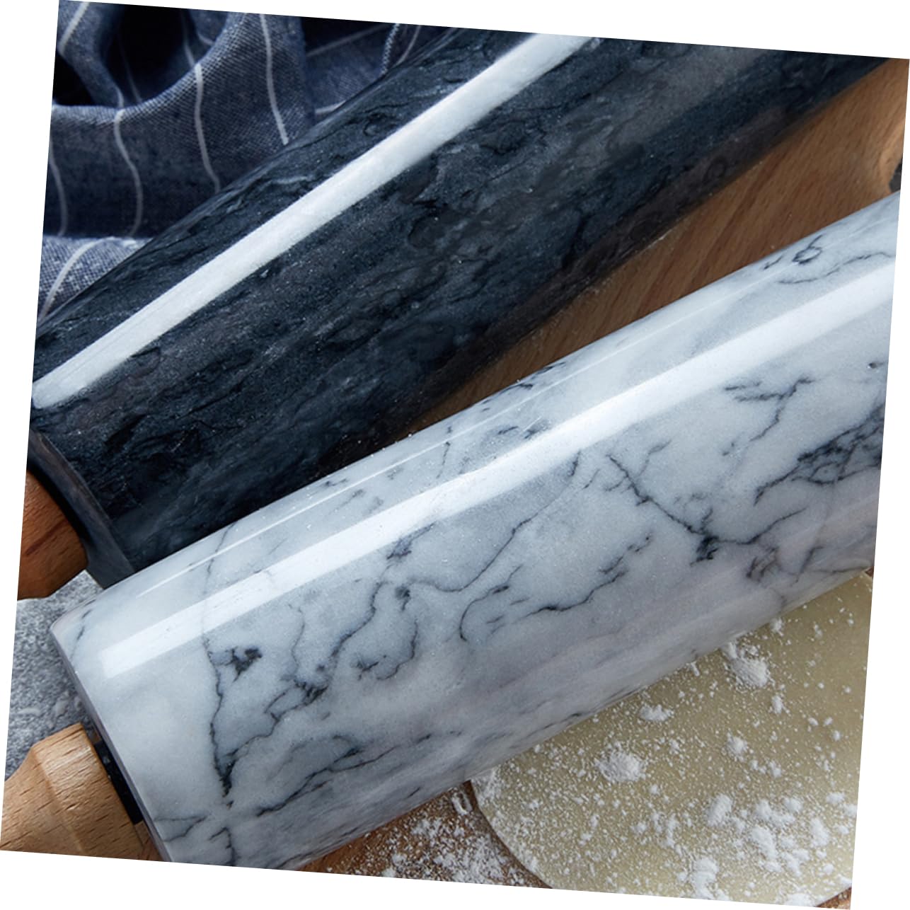Zerodeko Rodillo de Mármol Natural con Mango de Madera para Pastelería Rodillo Antiadherente para Cocinas y Repostería