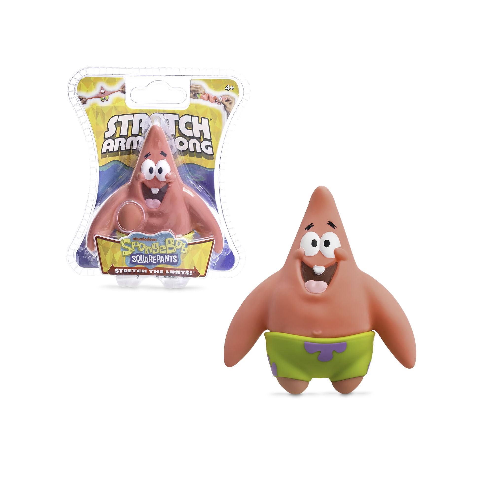 Basic Fun Stretch Armstrong Mini – 3" (8.5cm) Stretchy Patrick Figure with Oversized Arms – Try Me Packaging – Stretch Toy for Kids Ages 4+