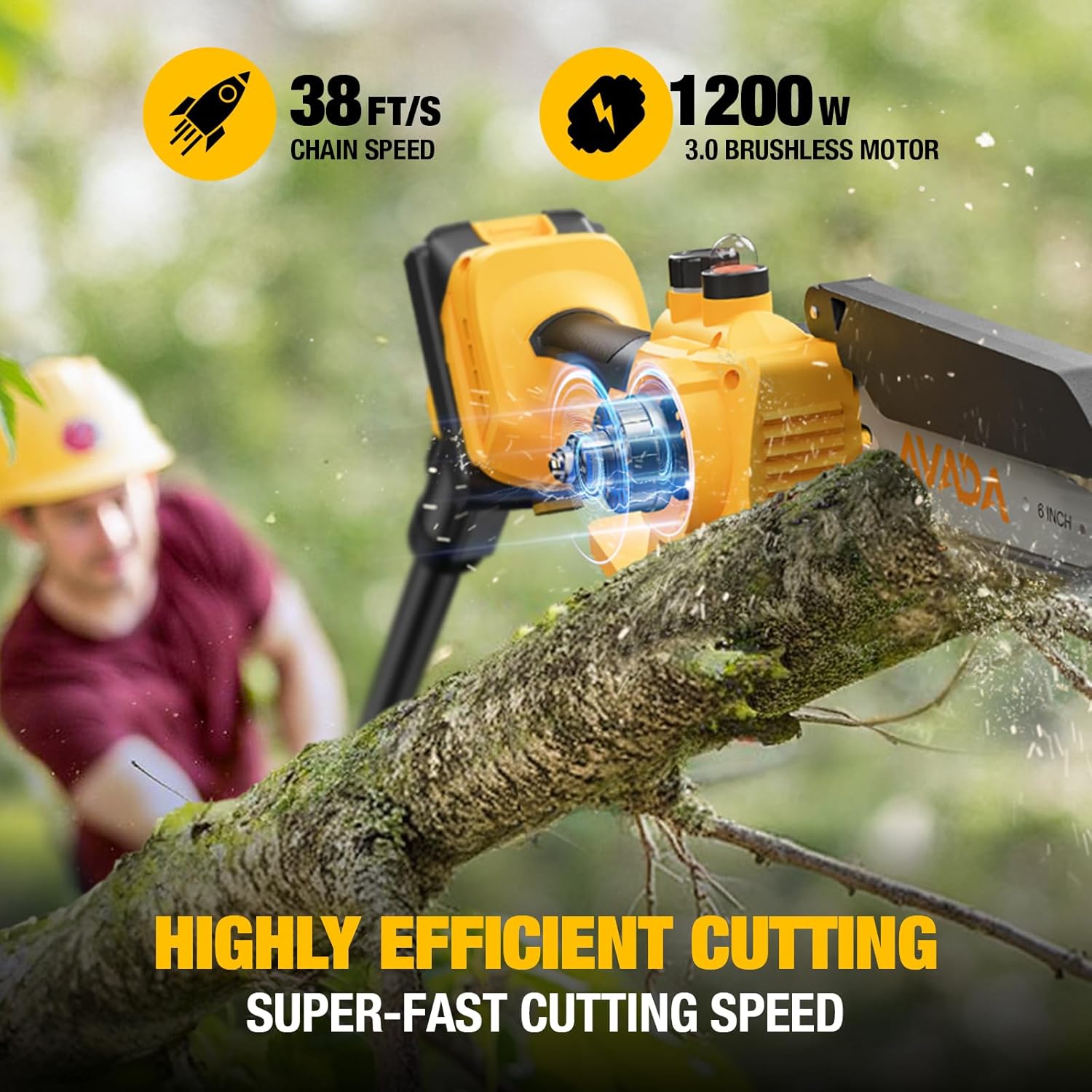 2-in-1 Electric Pole Saw - 6 Inch Brushless Mini Chainsaw with Extension Pole,2x3000mAh Batteries, Lightweight, 15.7FT Reach Extension Tree Trimmer Cordless Pole Saws for Tree Trimming Pruning
