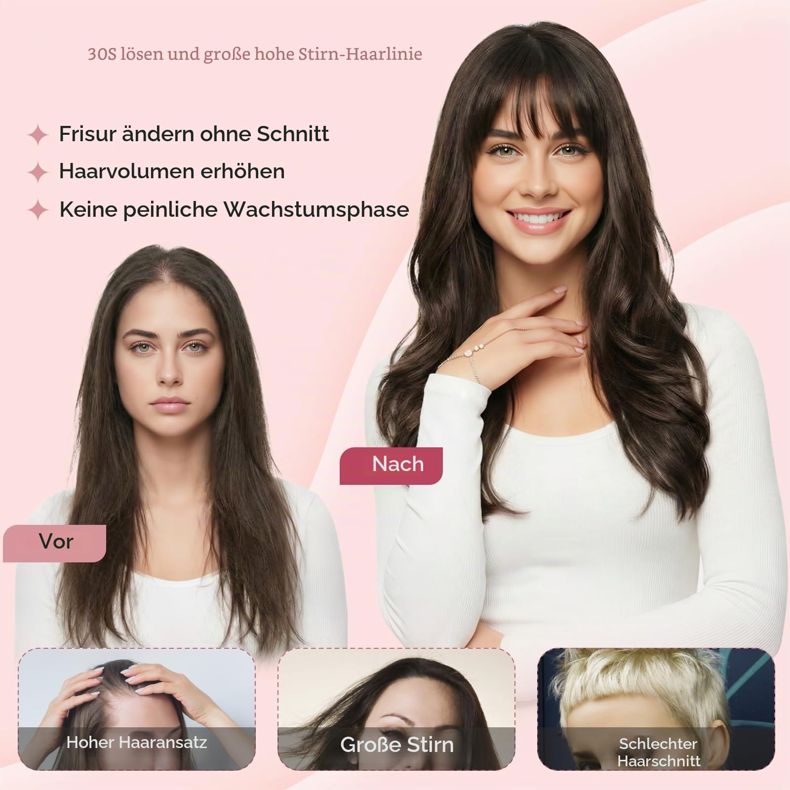 Pony Haarteil Echthaar mit 2 Clips in Extensions 100% Remy Haar Topper Handgebundene Basis Haarverlängerungen Fringe Natürlich für Damen Naturschwarz #1B
