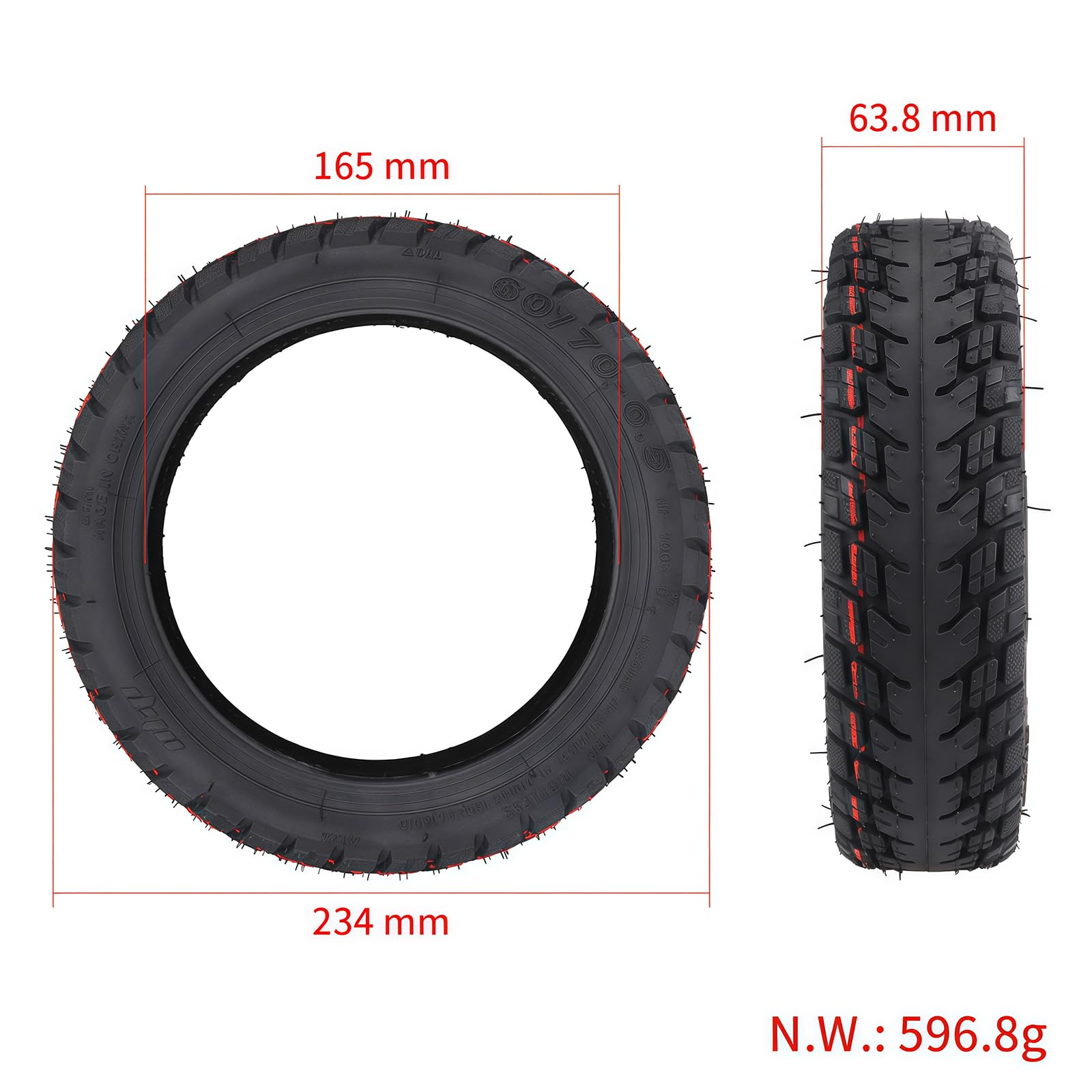 Pneu Tubeless AntidéFlagrant 60/70-6,5 10 Pouces, Roues De Rechange pour Trottinette, Pneu Tubeless Auto-RéParable, Pneu Tout-Terrain à Vide 60/70-6,5