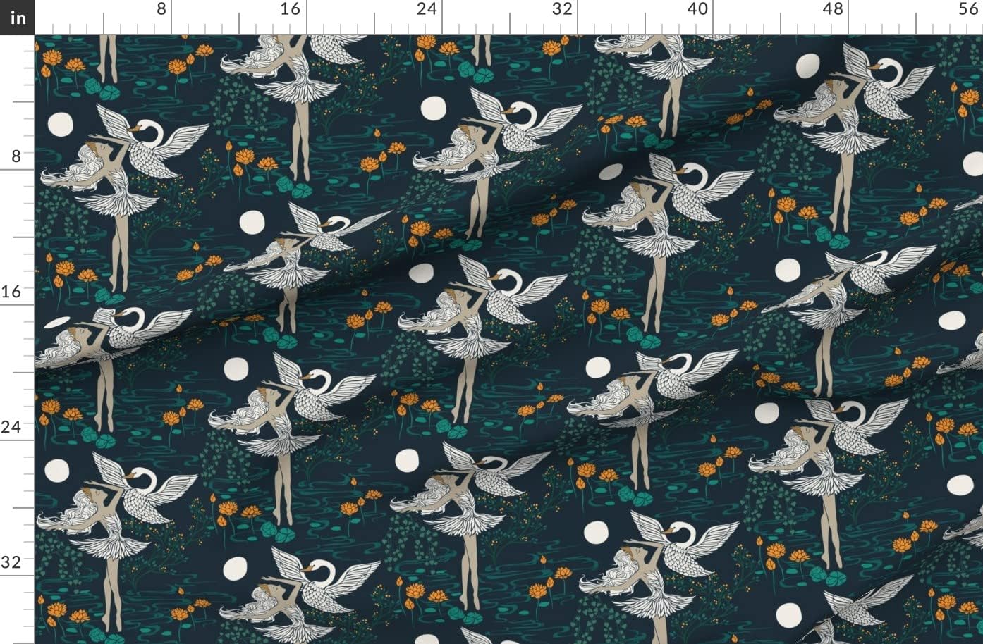 Spoonflower Fabric - Swan Lake Ballet Ballerina Dance Magical Printed on Organic Cotton Sateen Fabric by The Yard - Sewing Quilting Apparel Home Decor