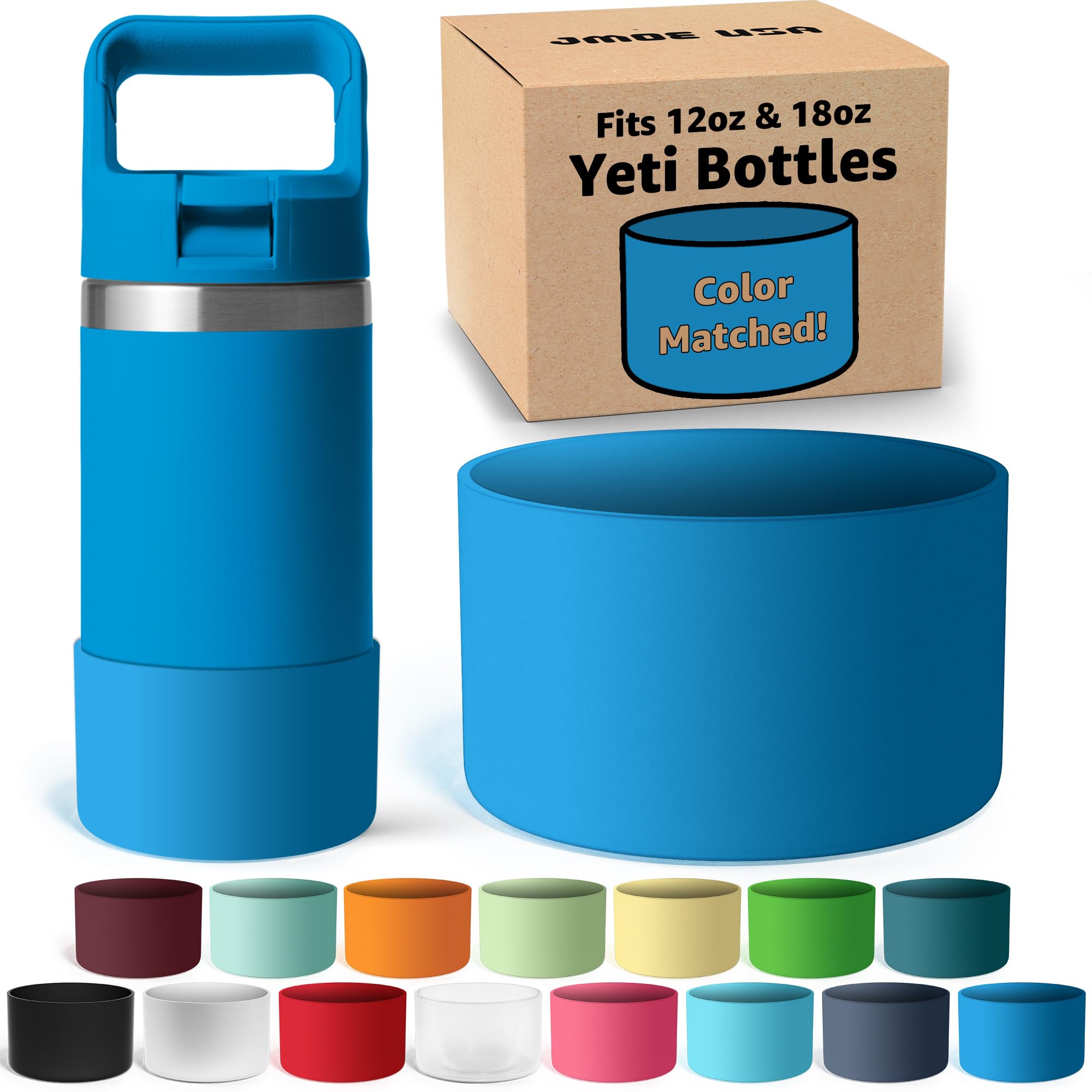 Jmoe USA Silicone Boot for Yeti Rambler Jr 12oz and 18oz Bottle | 2mm Sleeve | Anti-Slip Boot | Protector for the Bottom of your Bottle | Protects Against Damage | BPA Free Silicone (Big Wave Blue)
