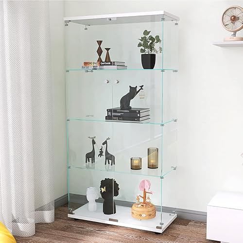 Miniatura 9 de Henf Vitrina con puerta de vidrio de 64 pulgadas, vitrina de 4 estantes de la colección Curio Cabinet con puerta de vidrio templado, estantería de