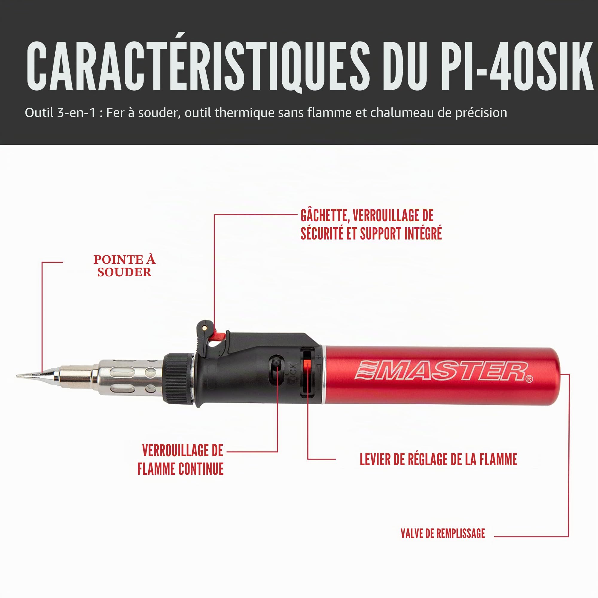 Master Appliance PI-40SiK Kit de fer à souder professionnel au butane - Portable, sans fil avec température réglable pour l'électronique, la soudure, l'artisanat