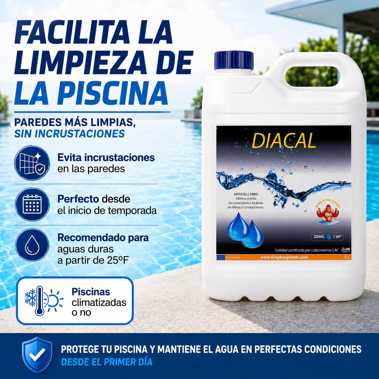 DIACAL 5 LITROS Anticalcáreo y Anti-Incrustante Filtros y Conducciones Piscinas 5 litros - Previene Corrosión - Evita y Elimina Incrustaciones Calcáreas