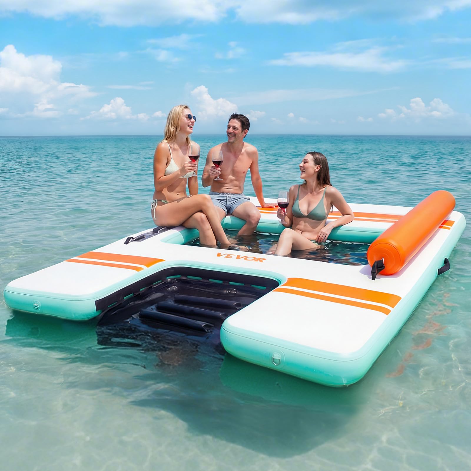 VEVOR Aufblasbares Schwimmdock, 2,44 x 1,83 m, Schwimmplattform mit Rutschfester Oberfläche, Tragetasche & Abnehmbarer Leiter, Schwimmende Insel, Wasserplattform für Pool, Strand & Meer