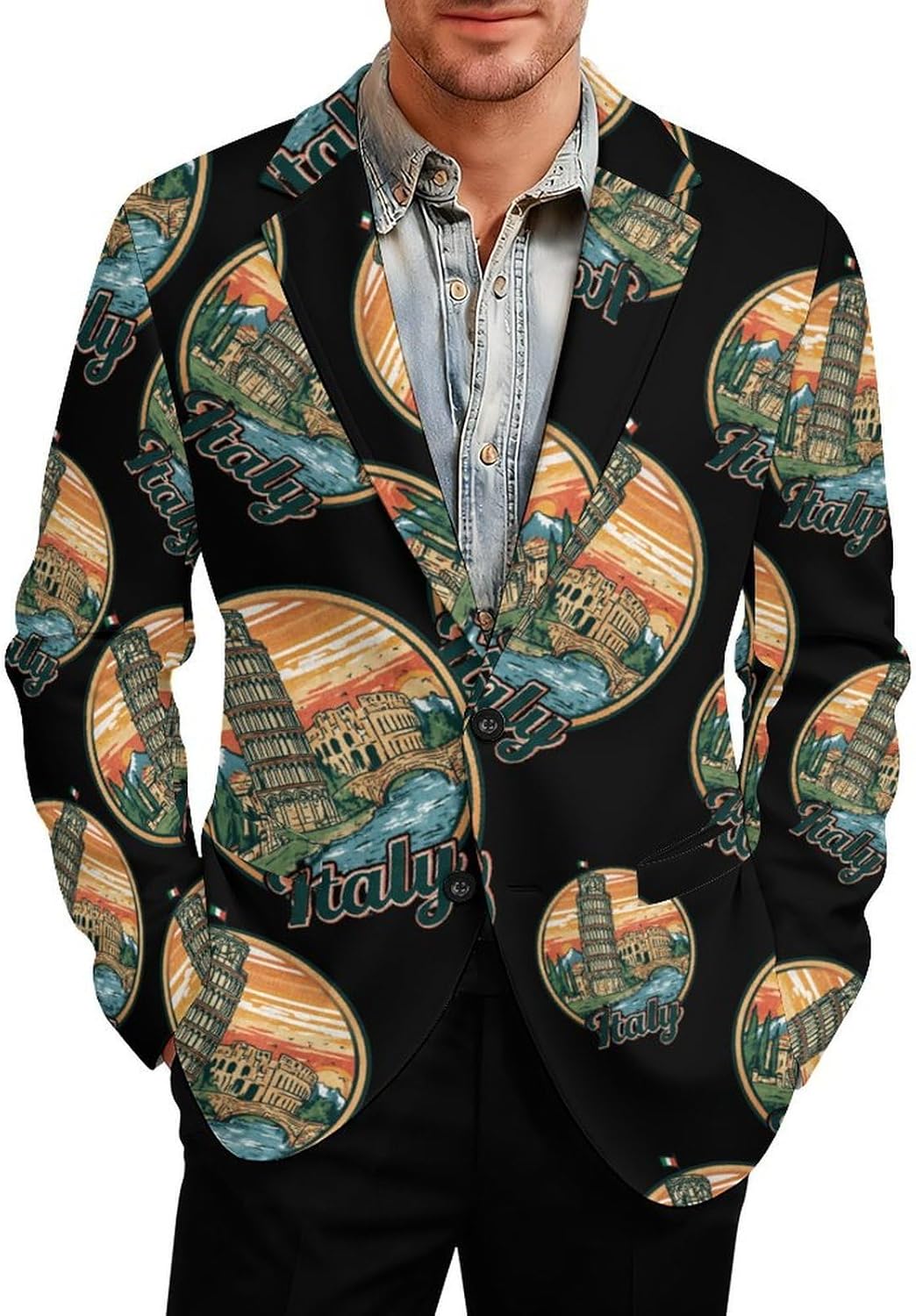 Italy Italian Travel Mens Blazer Two Button Lightweight Sport Coats Suit Business Jacket