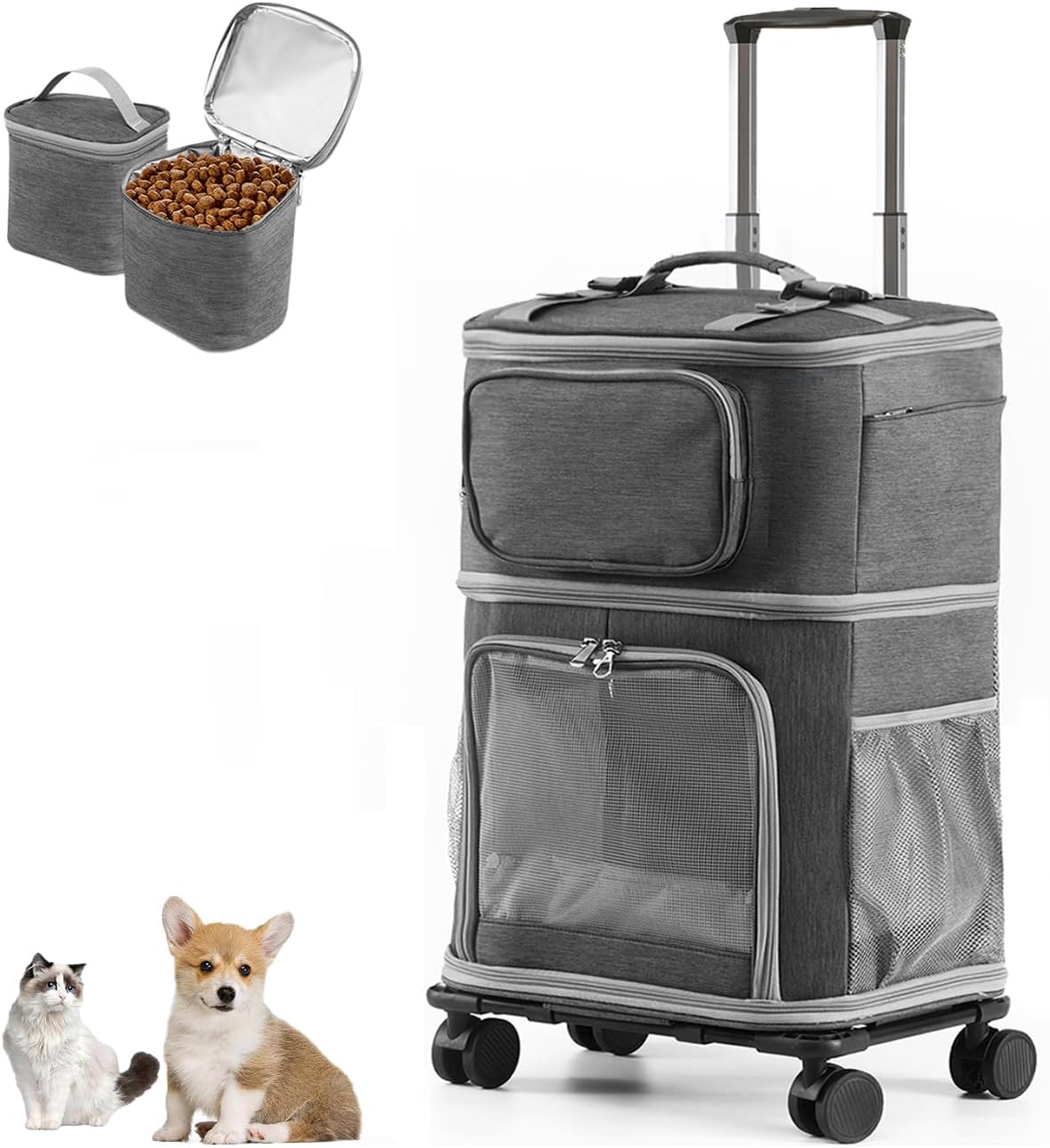 Vanansa Pet Carrier on Wheels, 2in1 Detachable Double