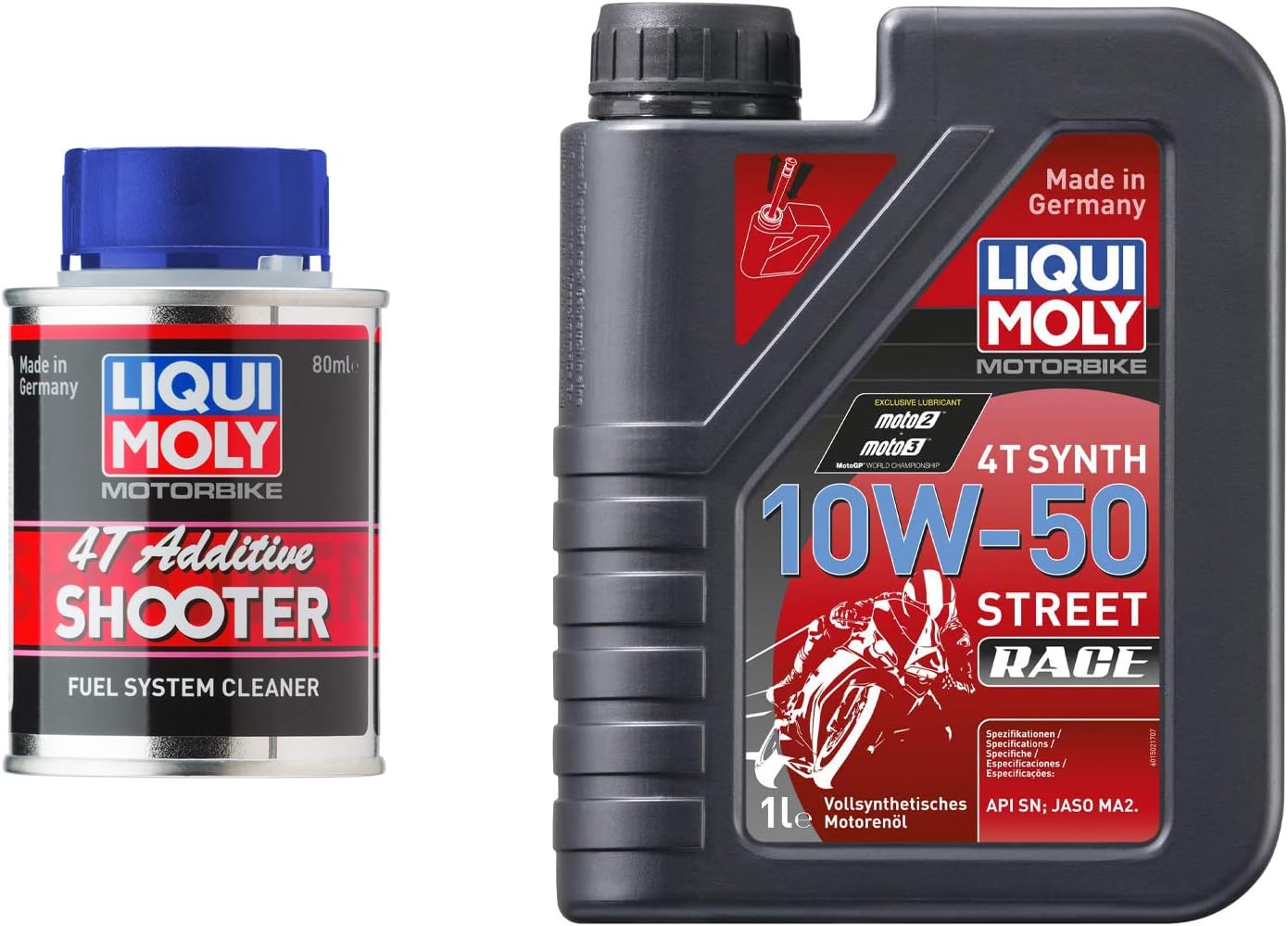 Liqui Moly 1502 Racing Synth 4T Engine Oil 10W-50 (Compatible With Scooter) & Liqui Moly Motorbike Fuel System Cleaner 4T Shooter (80 ml) (LM044)