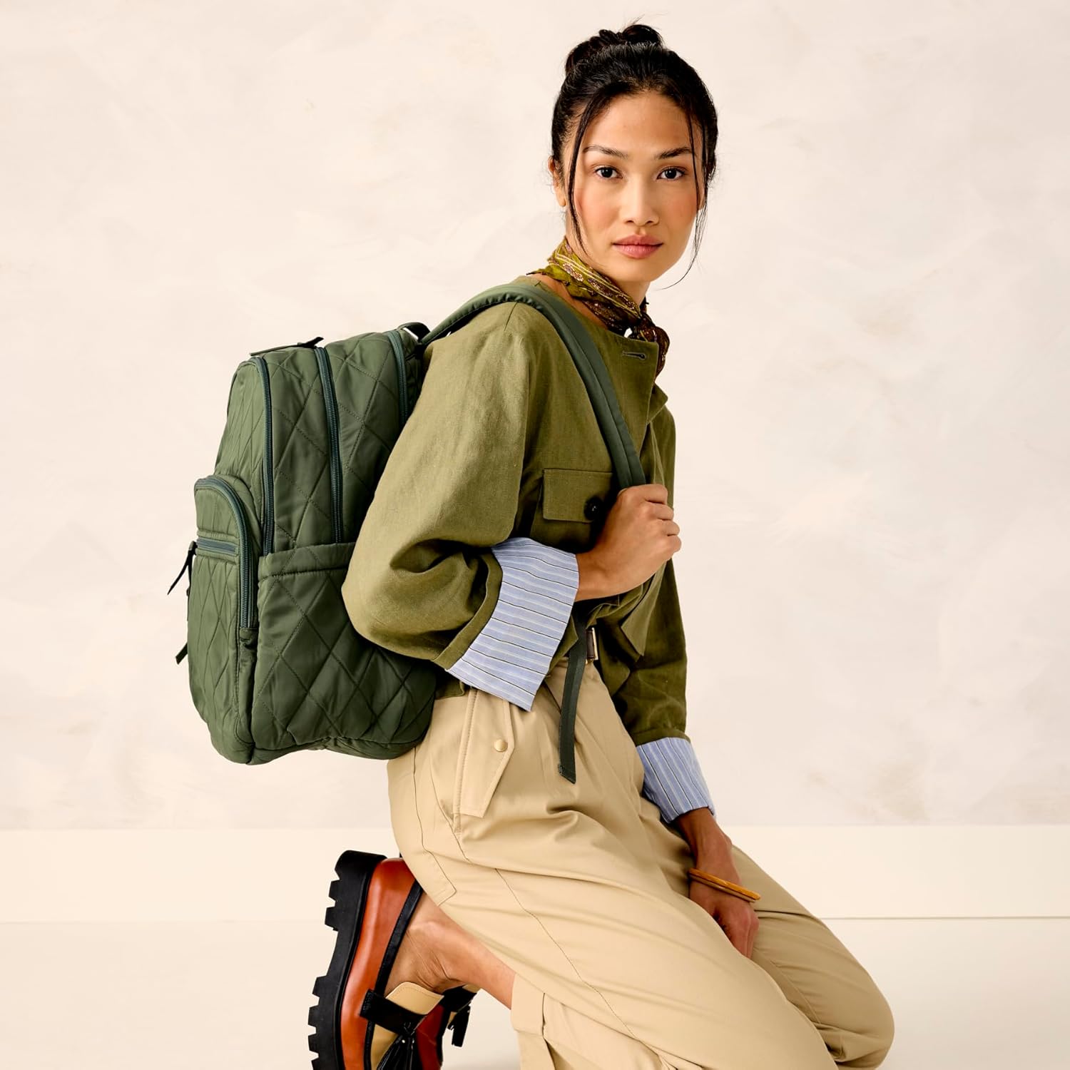 Vera Bradley Women's Performance Twill Large Bancroft Backpack, Bronze Green, One Size - Image 8