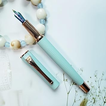 Fountain Pen Set, Medium Nib, Includes 4 Pack Ink Cartridges, Gift Pouch, Gift Case, Journaling, Calligraphy, Smooth Writing Pens Perfect for Men & Women Ice Cream Green
