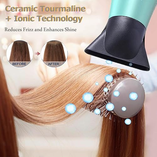 Miniatura 3 de Ionic - Secador de pelo profesional de secado rápido y bajo ruido, secador de pelo profesional con difusorconcentrador para rizos, rectos (verde