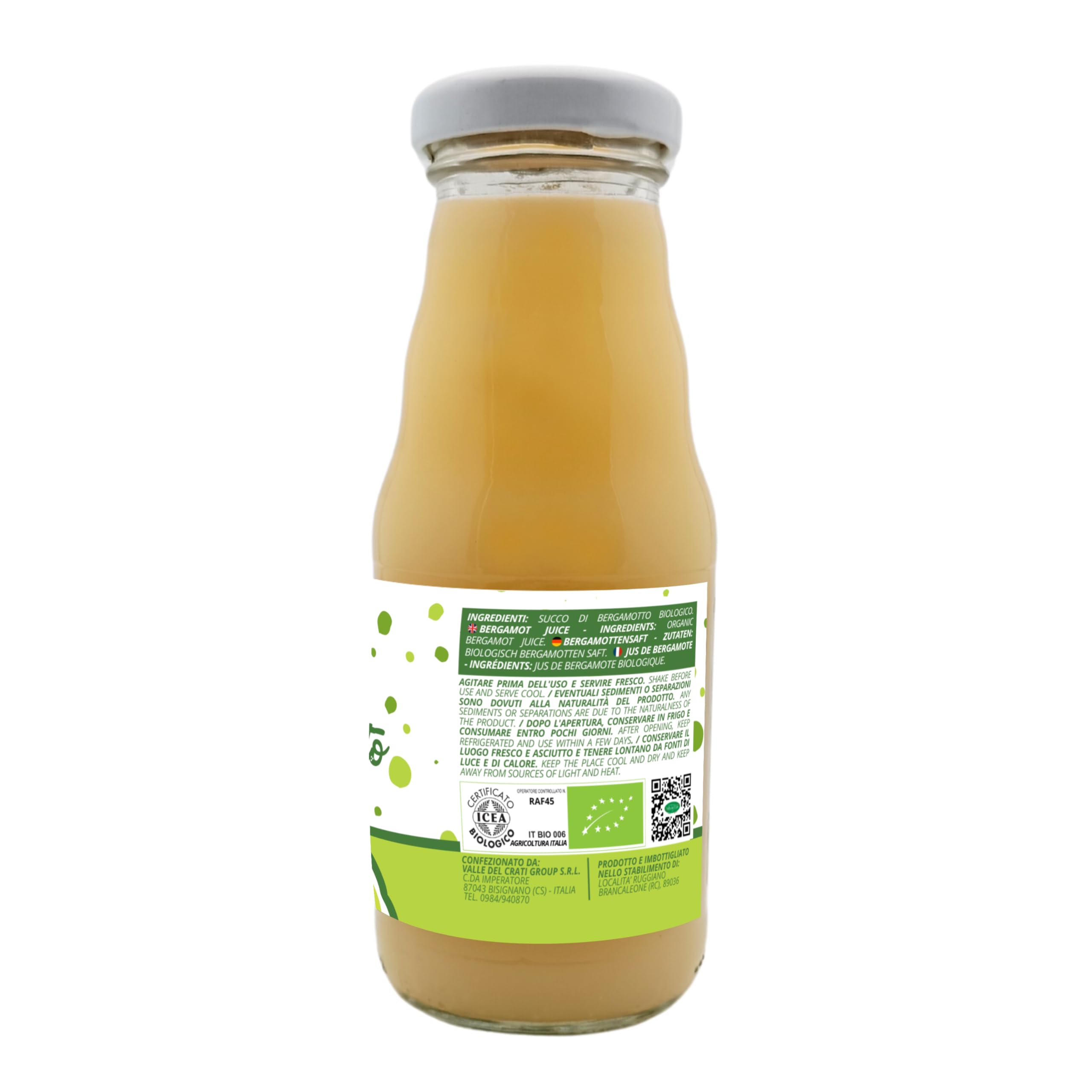 Valle del Crati Succo di Bergamotto BIO Calabrese | 100% Puro | 24 bottiglie da 200ml | senza Zuccheri Aggiunti e senza Conservanti | Bevanda Fresca e Dissetante | Spremuta di Bergamotto Biologico