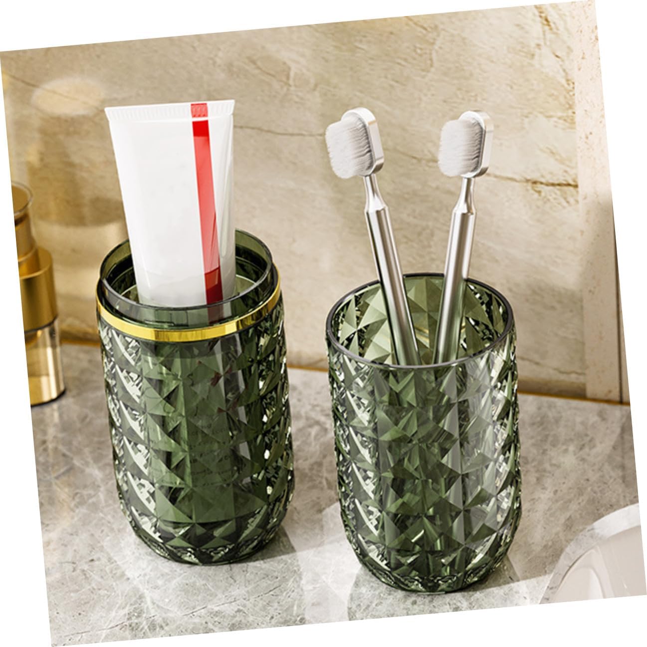 BESPORTBLE 3pcs Travel Toothbrush Holder and Toothpaste Container Set, Portable, Amber, and Dark Green Plastic Toothbrush Cup Case for Bathroom Organization and Travel Use
