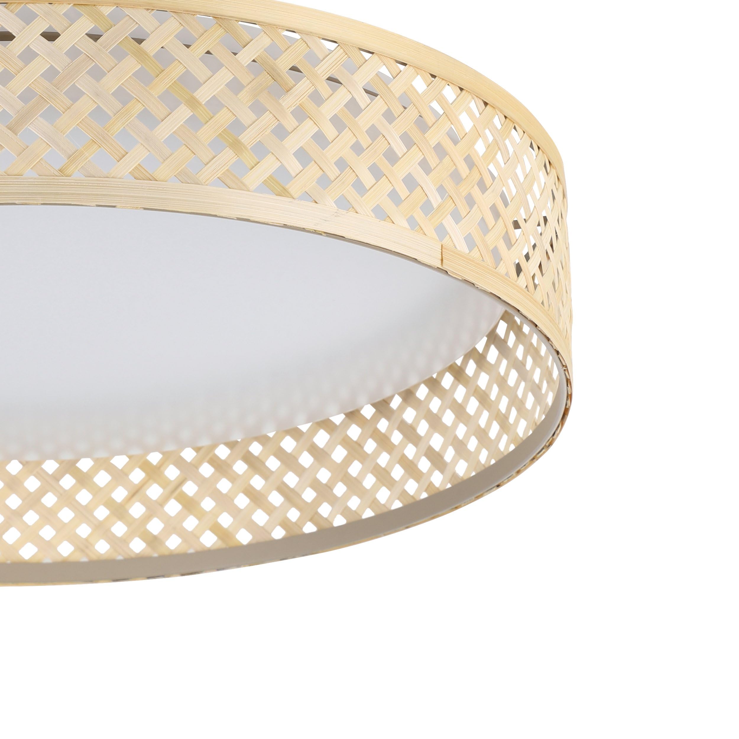 Eglo Luppineria lámpara de techo, luminaria con pantalla de bambú | iluminador de salón bohemio de madera natural y plástico en blanco, candil de madera, blanco cálido